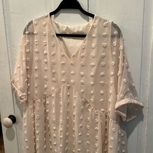 Cream dress with sheer Swiss dot overlay